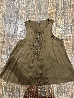 ABS Brown Ruffle tuxedo Front Sleeveless loose fit sleeveless blouse
